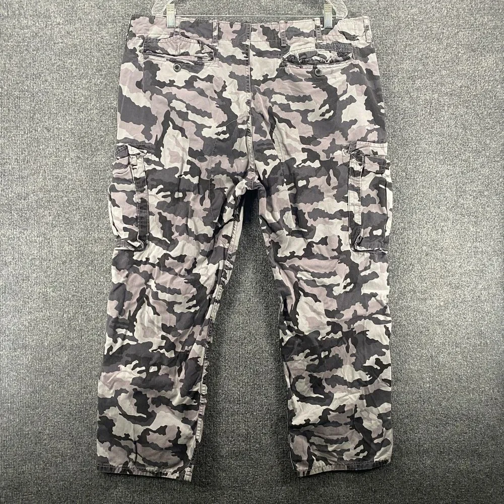 Levis Pants Mens 40x30 Black Gray Camo Cargo Mid Rise Straight Loose Outdoor 90s